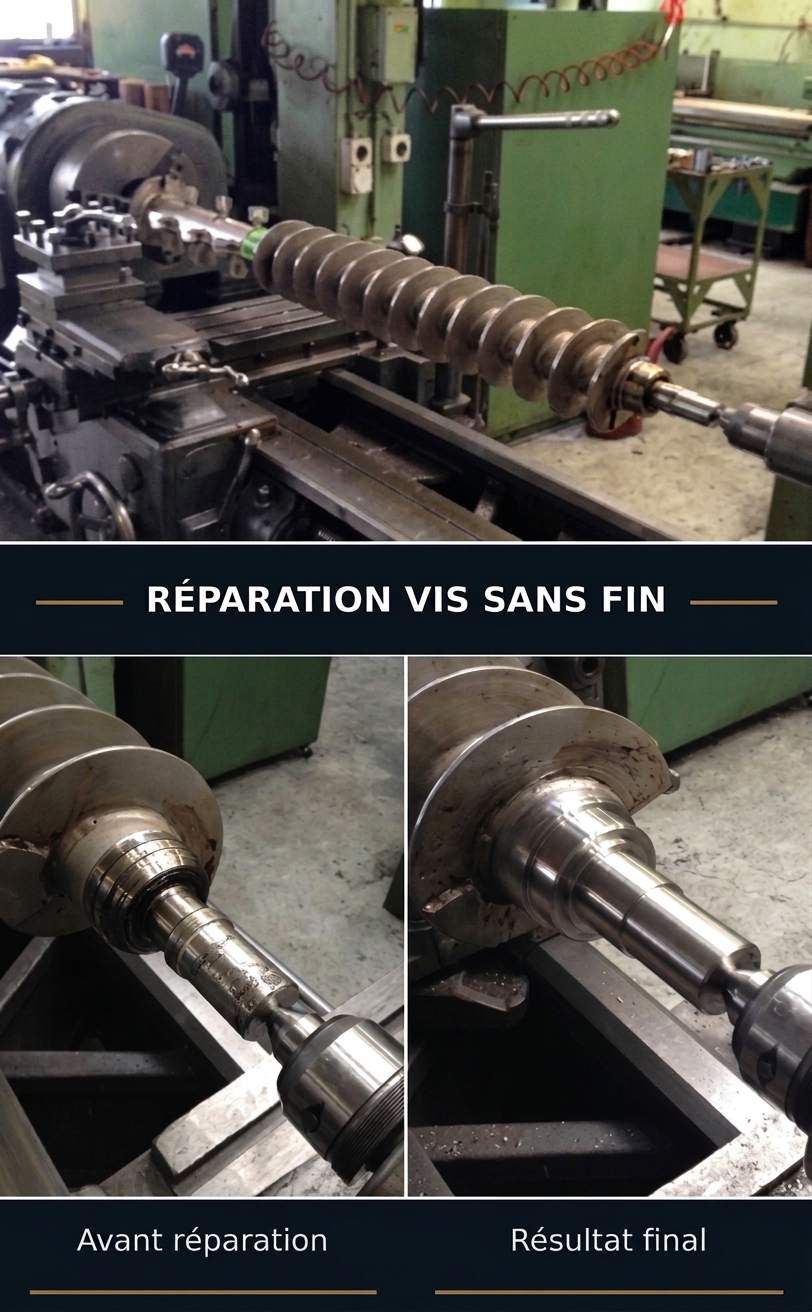 Réparation d'une vis sans fin avant et après intervention